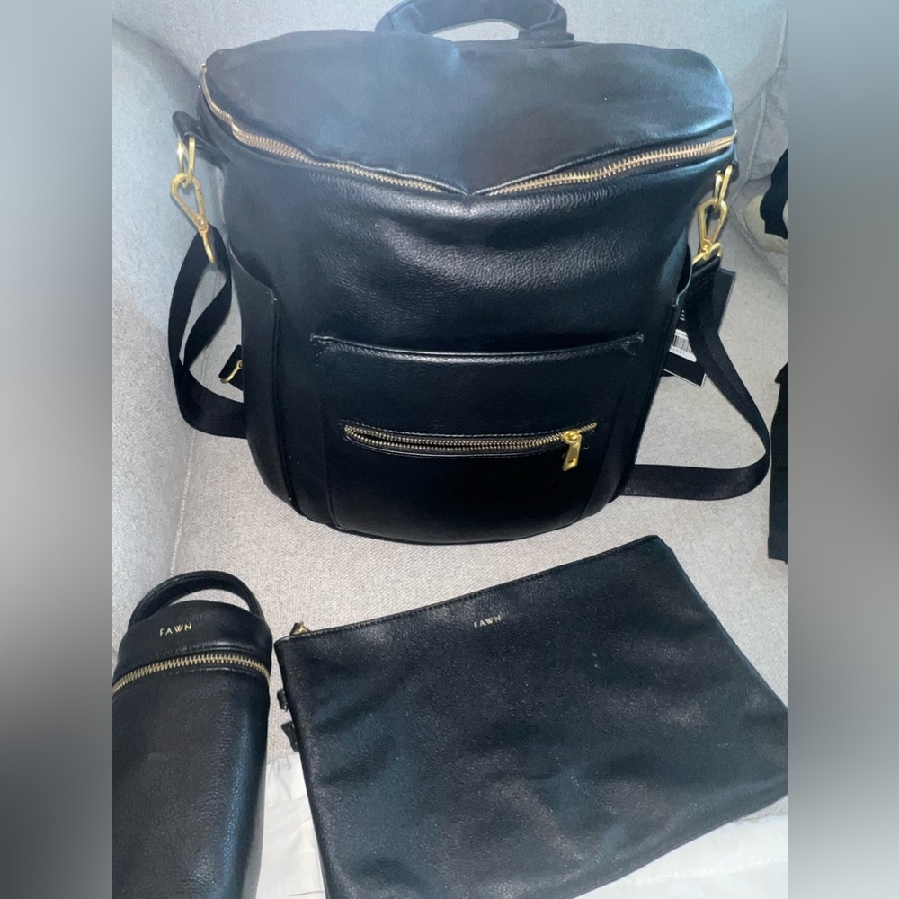 Fawn Diaper Bag with Accessories in Black with Good Hardware